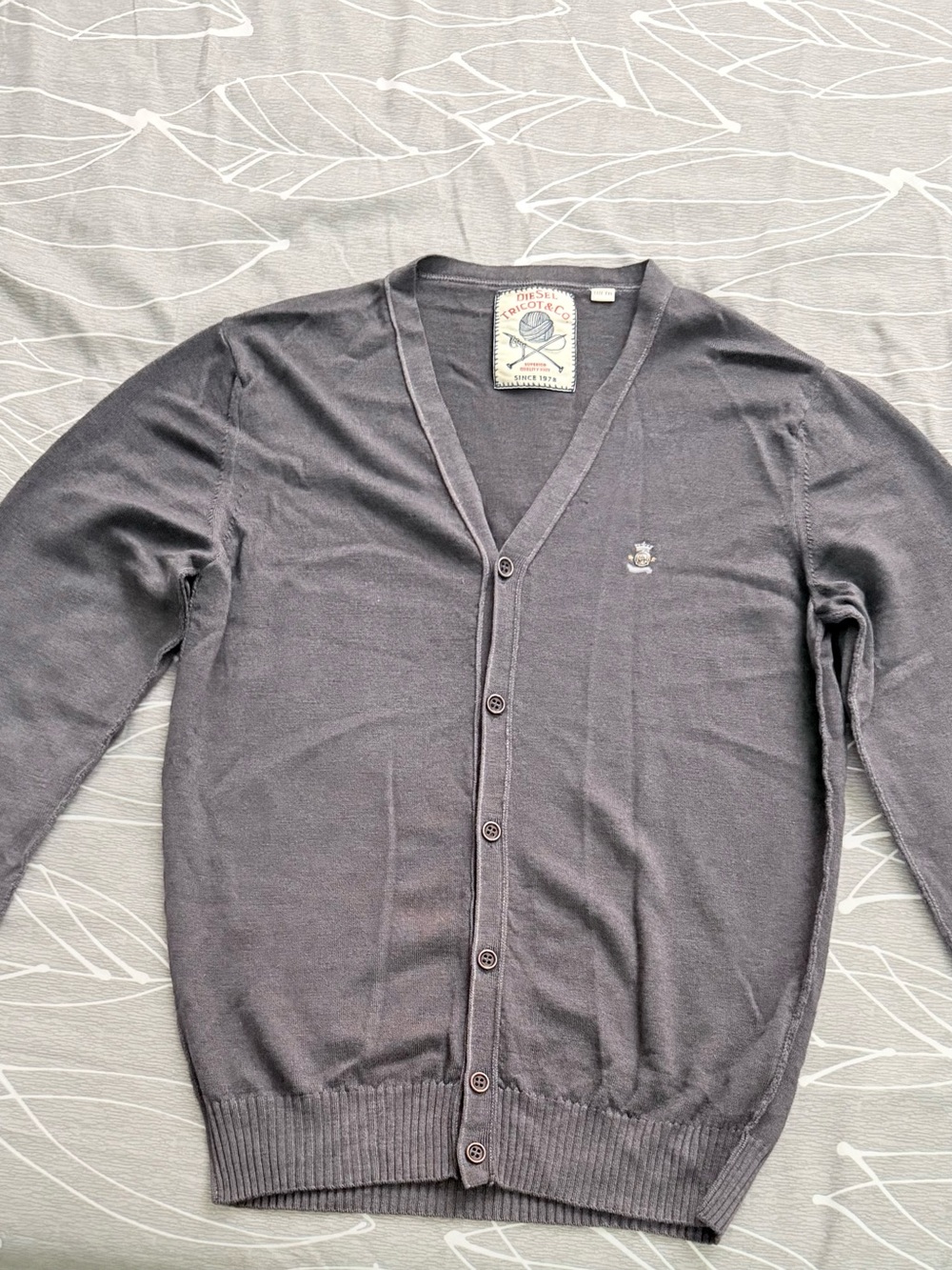 Diesel Men's Charcoal V-Neck Button Cardigan Sweater